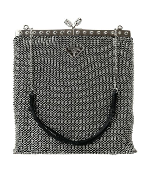 Prada Gray Elegant Mesh Shoulder Evening Bag