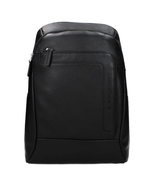 Piquadro Black Leather Backpack for men