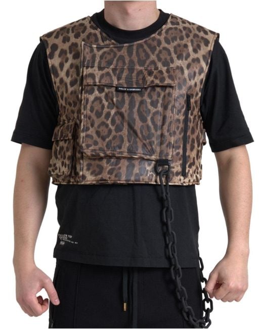 Dolce & Gabbana Black Leopard Silk Sleeveless Sportswear for men