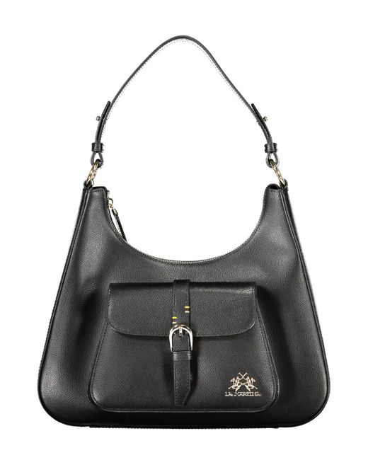 La Martina Black Elegant Leather Shoulder Bag