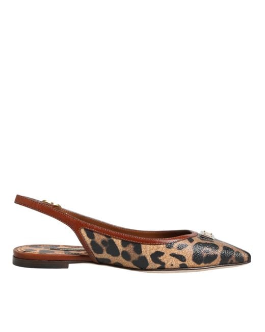Dolce & Gabbana Brown Leopard Slingback Flats Sandals Shoes