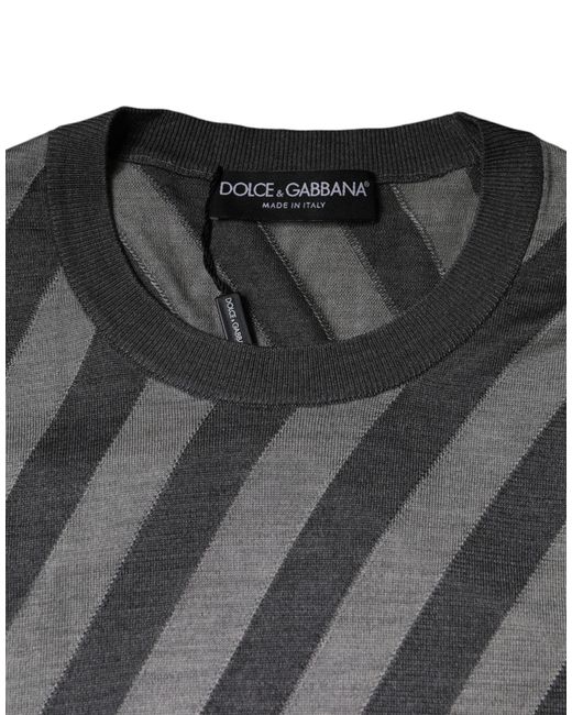 Dolce & Gabbana Gray Stripes Long Sleeve Round Neck Pullover Sweater for men