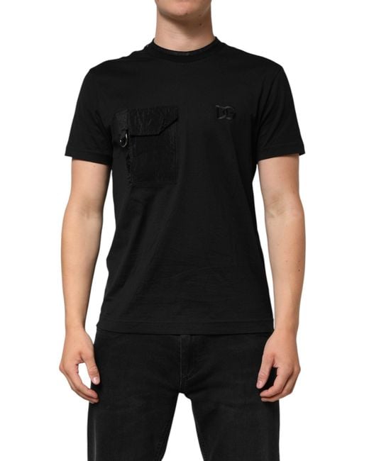 Dolce & Gabbana Black Cotton Embroidered Dg Logo Pocket T for men