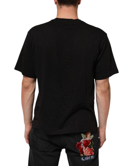 Dolce & Gabbana Black Logo Print Cotton Crew Neck T-Shirt for men