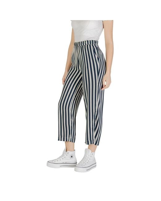 Ichi Blue Viscose Cropped Pants