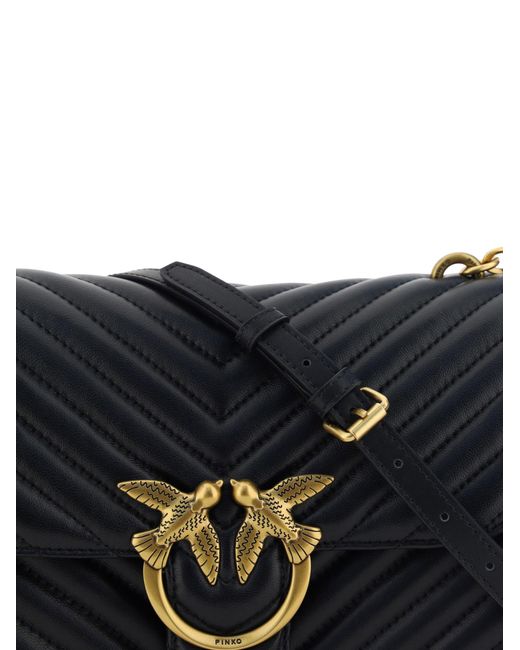 Pinko Black Calf Leather Love Bell Classic Shoulder Bag