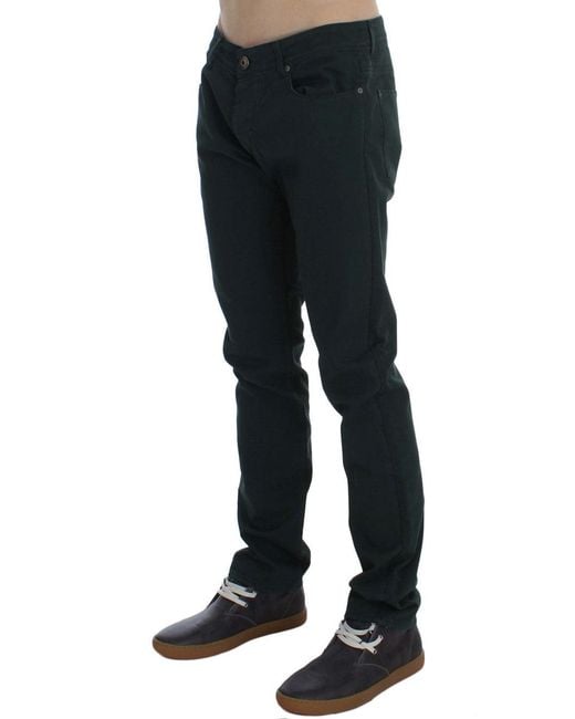 Ermanno Scervino Black Green Cotton Denim Stretch Straight Fit Jeans for men