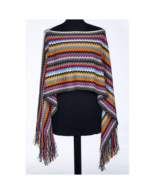 Missoni Black Multicolor Wool Poncho