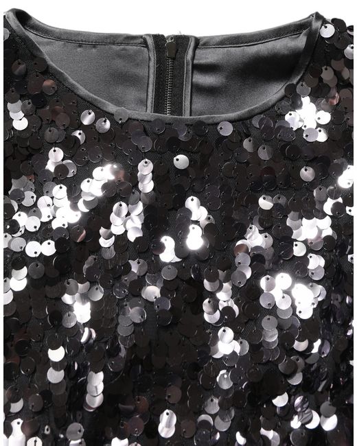 Dolce & Gabbana Black Sequined Long Sleeves Crop Blouse Top Nylon