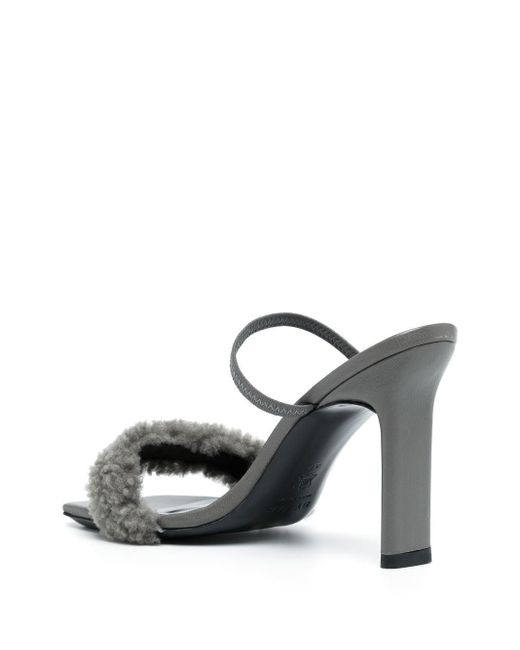 By Far Metallic Shearling Strap Open Toe Heels