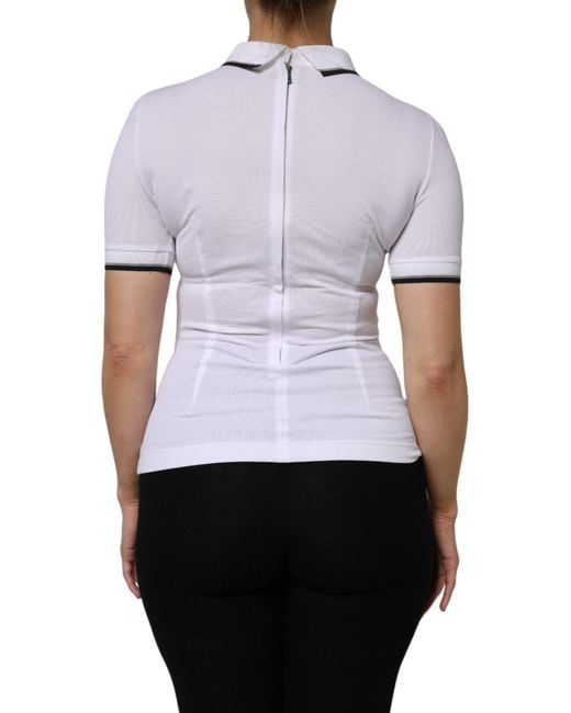 Dolce & Gabbana White Cotton Short Sleeves Collared Polo Top for men