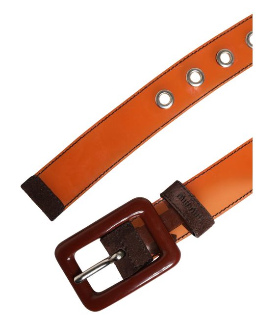Miu Miu Red Orange Pvc Waist Cintura Square Buckle Belt