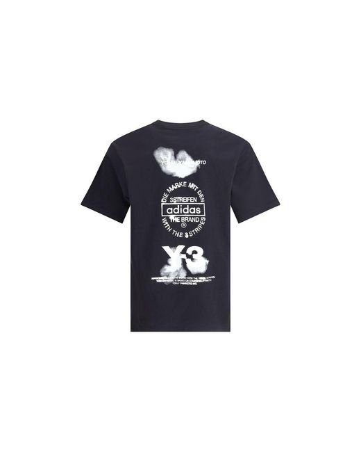 Y-3 Blue T-Shirt With Maxi Print for men