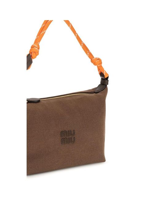Miu Miu Brown Cotton Shoulder Bag