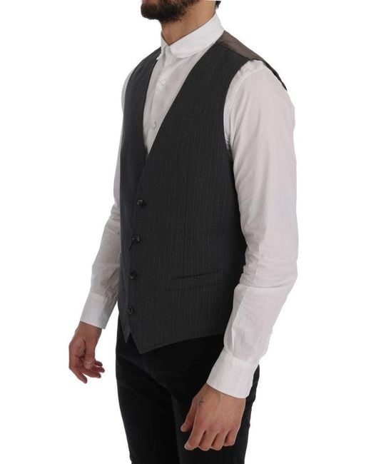 Dolce & Gabbana Black Staff Cotton Striped Vest for men