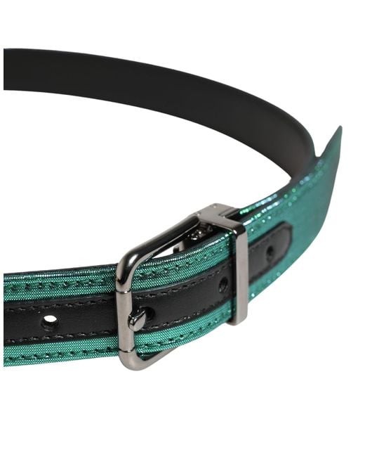 Dolce & Gabbana Green Lurex Polyester Metal Buckle Belt Calf for men
