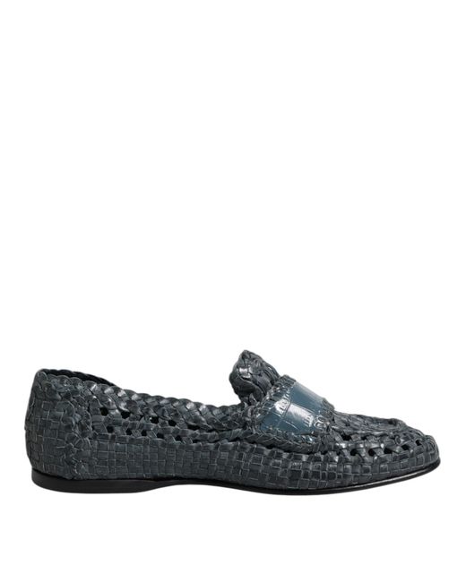 Dolce & Gabbana Gray Woven Leather Loafers for men