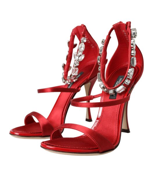 Dolce & Gabbana Red Crystal-Embellished Heel Sandals