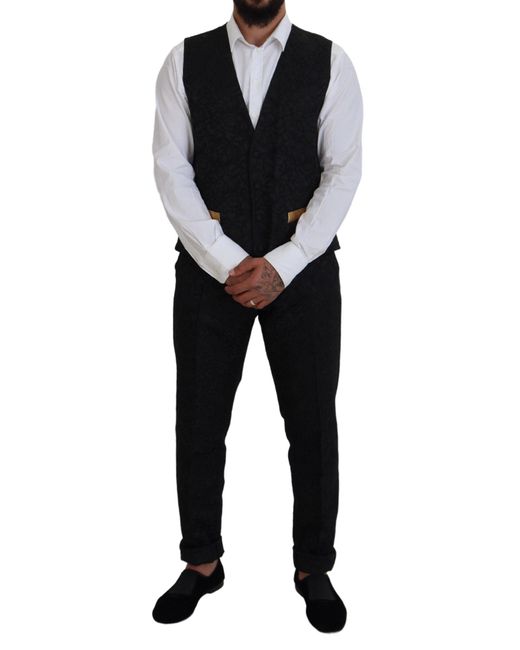Dolce & Gabbana Black Elegant Silk Blend 3-Piece Suit for men