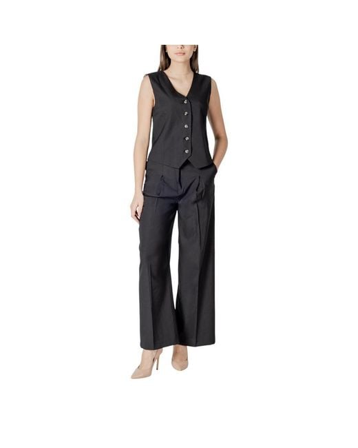 Ichi Black Polyester Casual Pants