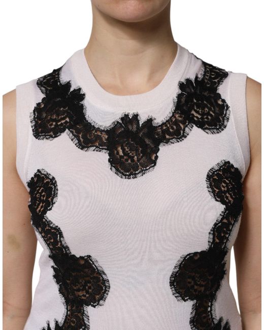Dolce & Gabbana White Cashmere Floral Lace Detailing Tank Top for men
