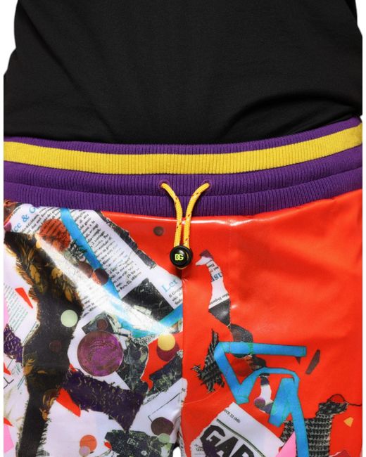 Dolce & Gabbana Red Multicolor Printed Jogger Sweatpants Pants for men