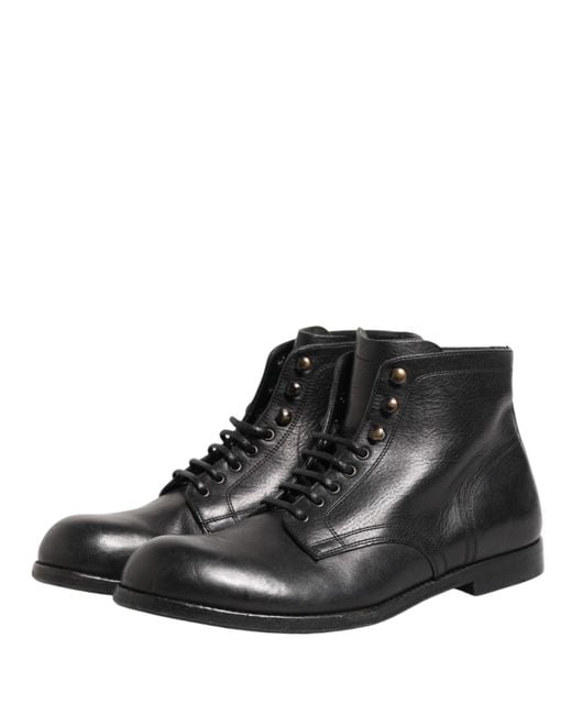 Dolce & Gabbana Black Lace Up Short Ankle Boots Men Shoes for men