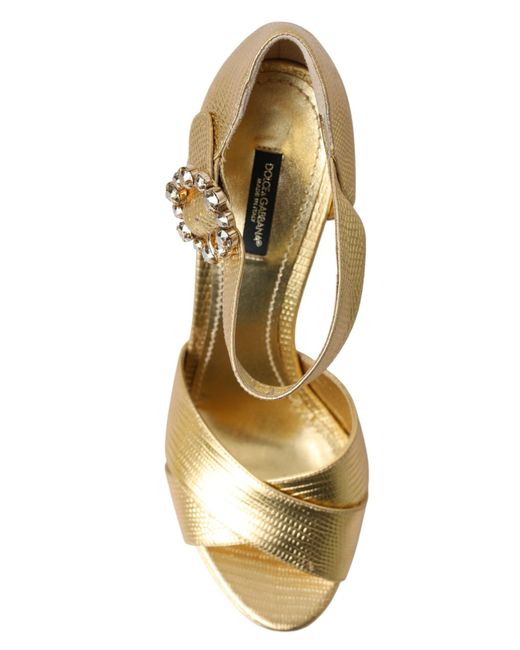 Dolce & Gabbana Metallic Gold Crystal Ankle Strap Platform Sandals Shoes
