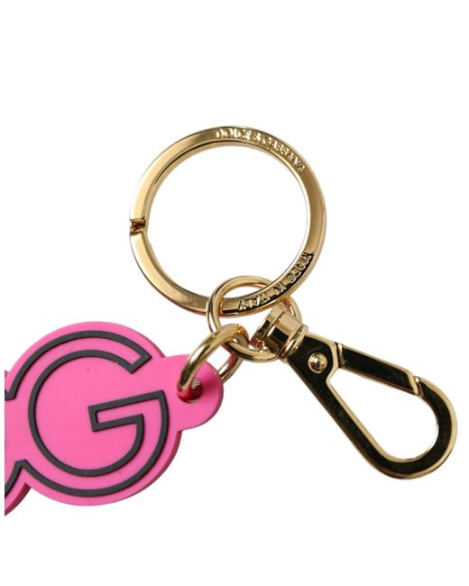 Dolce & Gabbana Pink Rubber Tone Metal Dg Logo Keyring Keychain