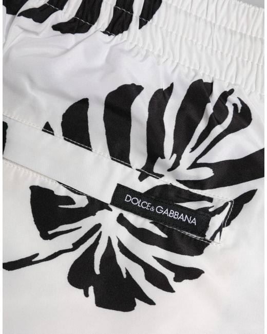 Dolce & Gabbana White Black Print Beachwear Shorts Swimwear for men