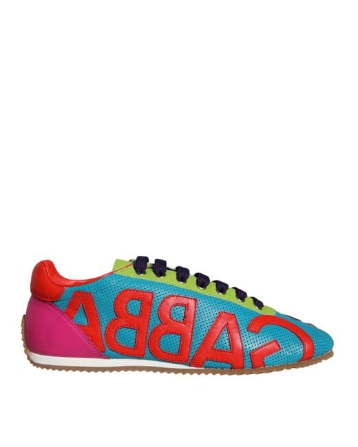 Dolce & Gabbana Red Multicolor Leather Logo Casual Sneakers Shoes