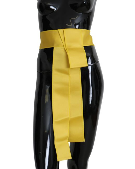 Dolce & Gabbana Black Dolce Gabbana Yellow Wide Snap Button Closure Silk Belt