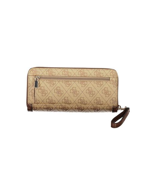 Guess Natural Beige Poliuretano S Wallet With Zip Closure