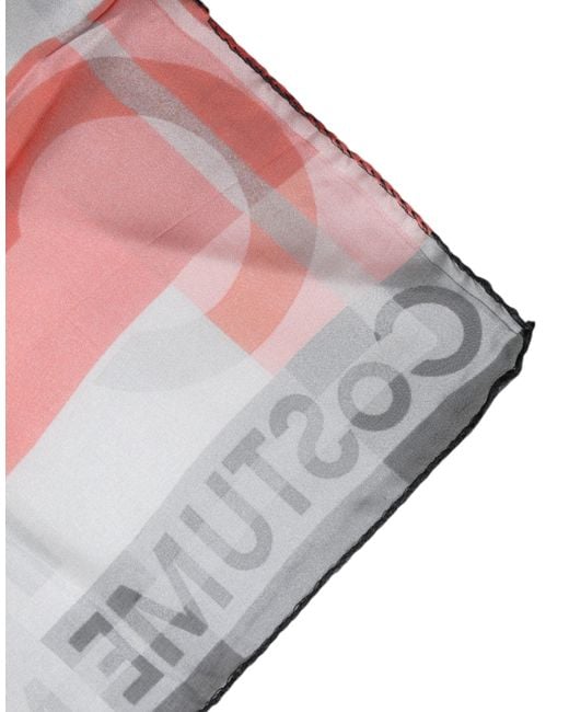 CoSTUME NATIONAL Gray Red Silk Square Neck Wrap Scarf