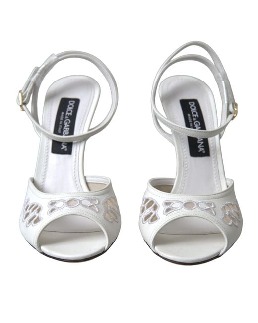Dolce & Gabbana White Embroidered Ankle Strap Sandals Shoes