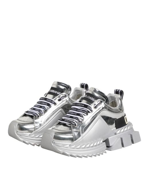 Dolce & Gabbana White Silver Leather Super Queen Sneakers Shoes