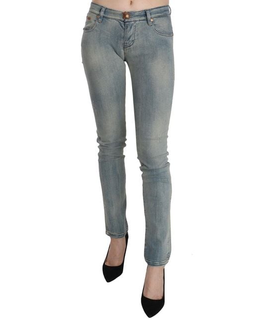 Plein Sud Black Light Blue Washed Mid Waist Skinny Denim Jeans
