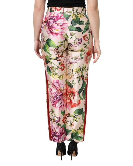 Dolce & Gabbana Green Floral Print Silk Trousers