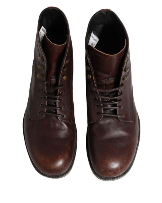 Dolce & Gabbana Brown Lace Up Short Ankle Boots Men Shoes for men
