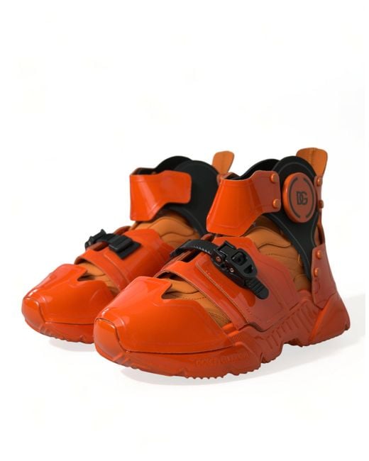 Dolce & Gabbana Orange Multi Panel Chunky High Top Sneakers Shoes for men