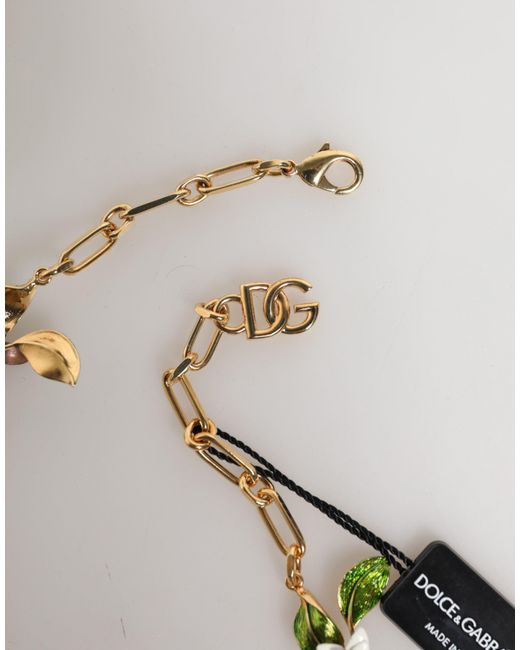 Dolce & Gabbana Multicolor Gold Brass Logo Detail Floral Fashion Jewelry Necklace