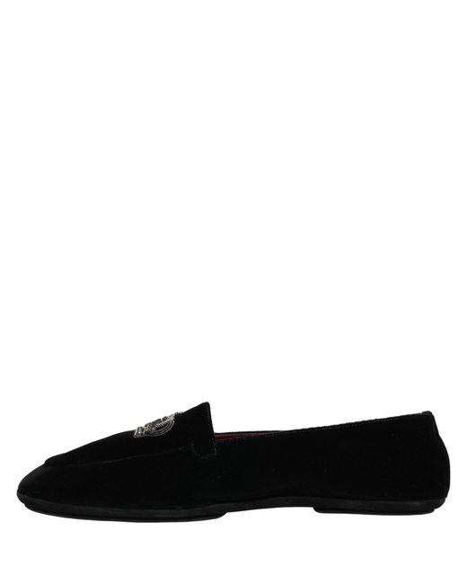 Dolce & Gabbana Black Crown Embellished Dress Loafers Shoes for men