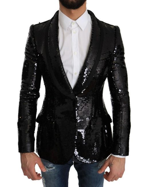 Dolce & Gabbana Black Sequin Shiny Slim Blazer for men