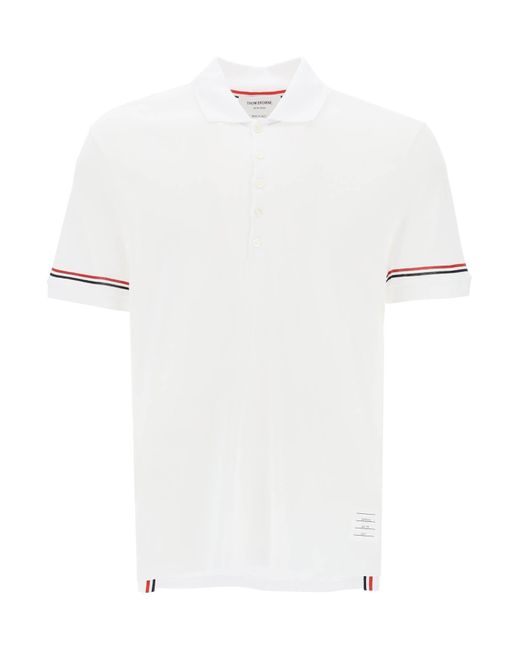 Thom Browne White Tricolor Intarsia Polo Shirt for men
