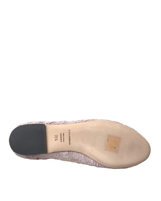 Dolce & Gabbana Pink Lace Crystal Ballet Flats Loafers Shoes