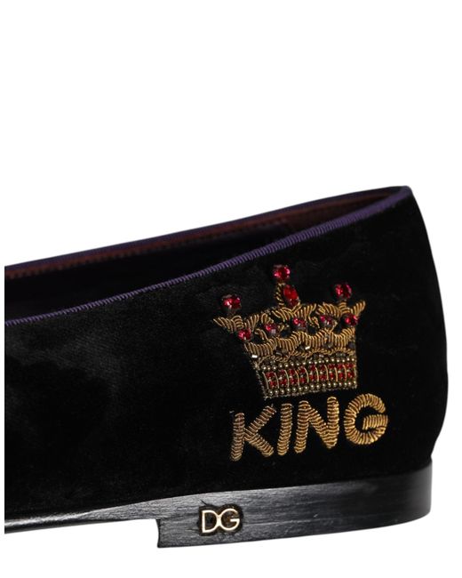Dolce & Gabbana Black Dg Crown Embroidery Loafers Slip On  display picture 3