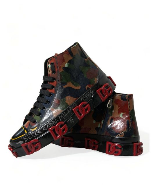Dolce & Gabbana Brown Multicolor Camouflage High Top Men Sneakers Shoes for men