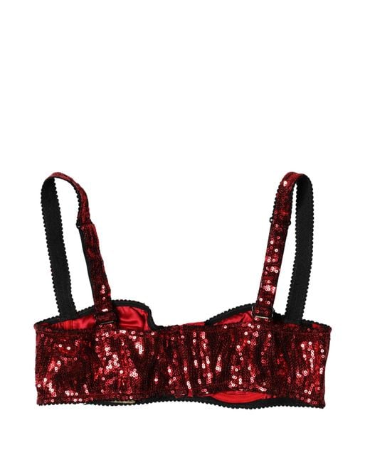 Dolce & Gabbana Red Sequined Nylon Balconnet Bra Underwear Clothing
