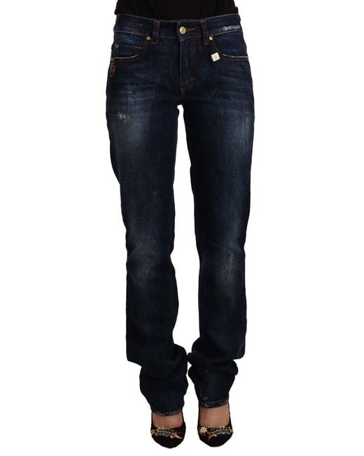 Gianfranco Ferré Blue Gf Ferre Dark Washed Mid Waist Cotton Denim Straight Jeans