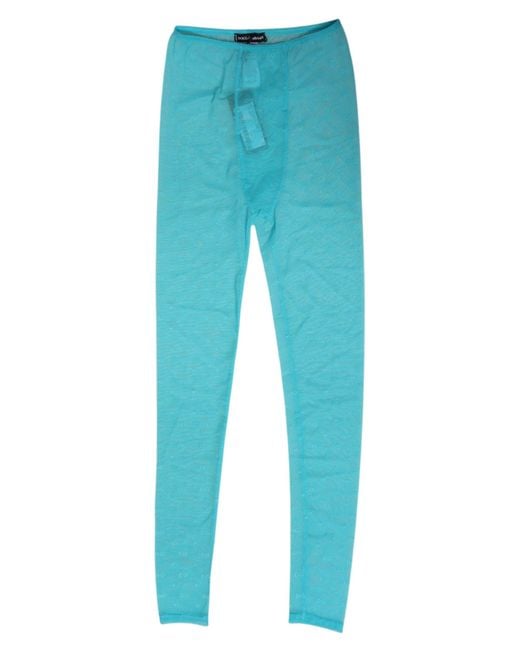 Dolce & Gabbana Blue Nylon Logo Lace Leggings Pants Underwear Elastane